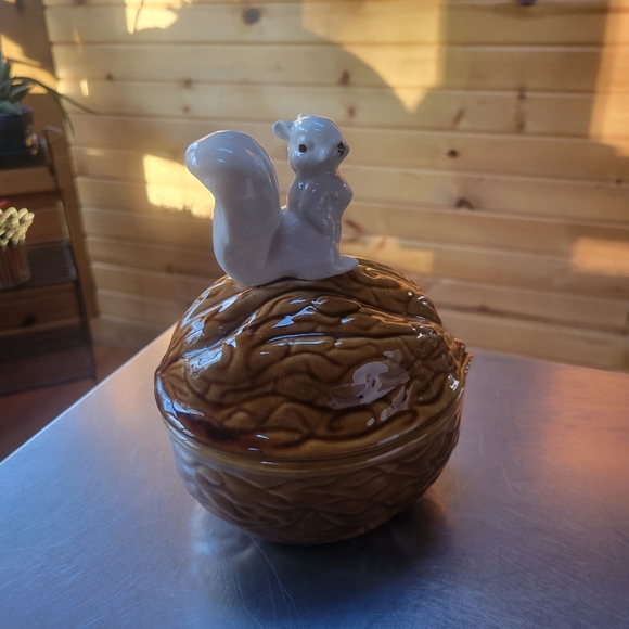 Vintage Ceramic Squirrel & Nut Container with Cover